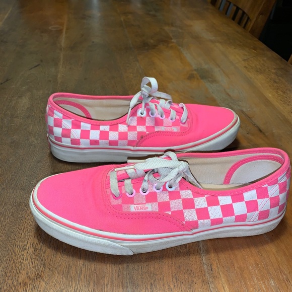 Vans Neon Pink White Checkered Shoes 